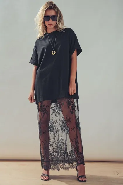 Sheer Lace Layered Dress — black dresses from Pieces of a Dream