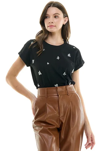 Black Embellished Tee — black tops & blouses from Pieces of a Dream