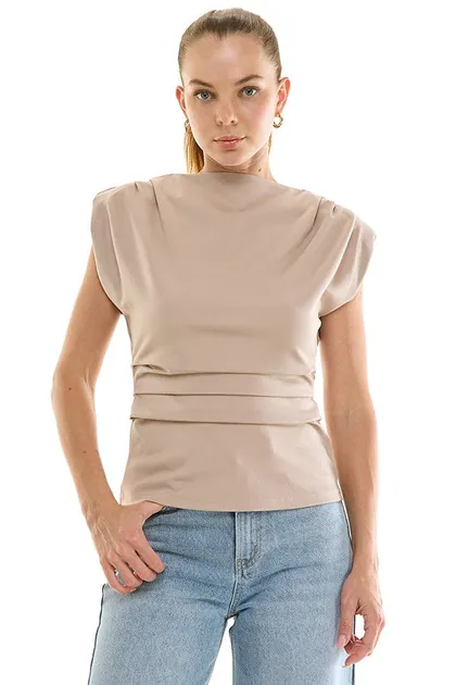 Structured Draped Top (2 Color Ways) — khaki tops & blouses from Pieces of a Dream