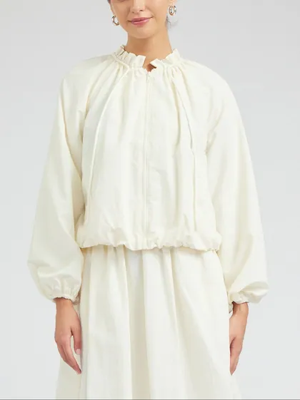 Cream Balloon Sleeve Zip-Up Jacket — cream outerwear & jackets from Pieces of a Dream