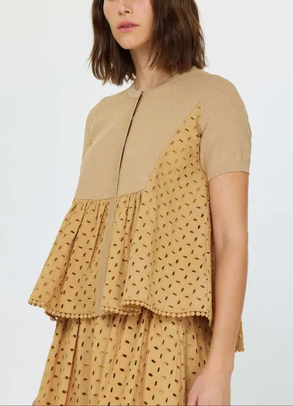 Butterscotch Eyelet Peplum Top — khaki tops & blouses from Pieces of a Dream