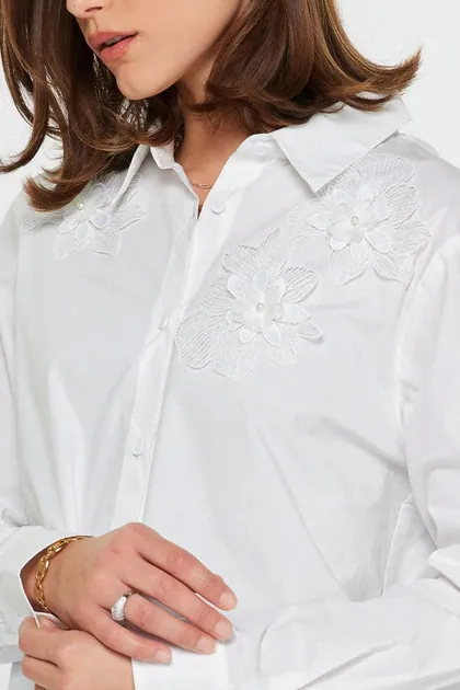 Floral Appliqué Button-Down Shirt (2 Color Ways) — black tops & blouses from Pieces of a Dream