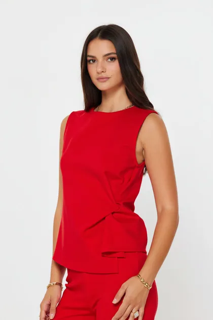 Twist Detail Ponte Sleeveless Top (2 Color Ways) — red tops & blouses from Pieces of a Dream
