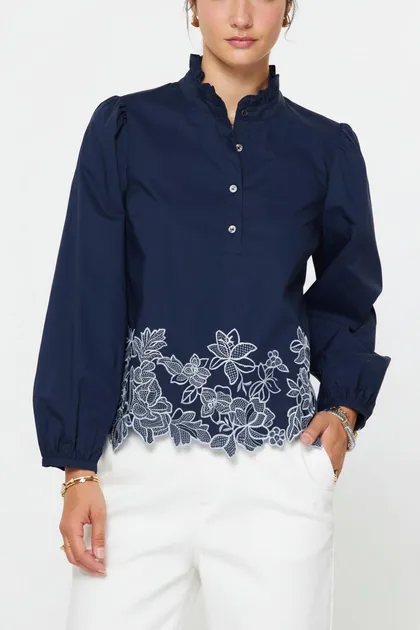 Effortlessly Romantic Embroidered Blouse — blue tops & blouses from Pieces of a Dream