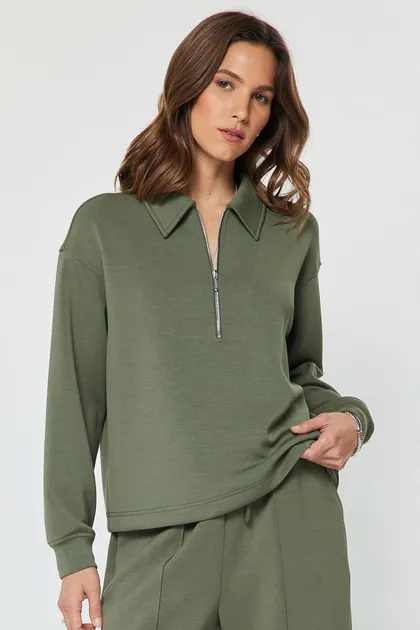 Off-Duty Half-Zip Polo — green sweaters & knits from Pieces of a Dream