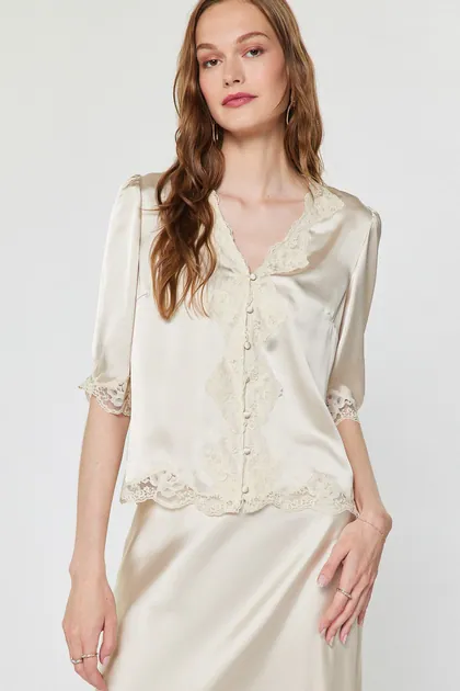 Ivory Romance Lace Satin Blouse — ivory tops & blouses from Pieces of a Dream