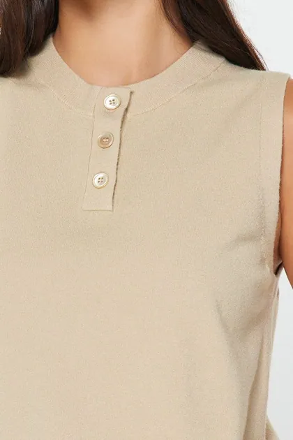 Sleeveless Henley Knit Vest — black tops & blouses from Pieces of a Dream