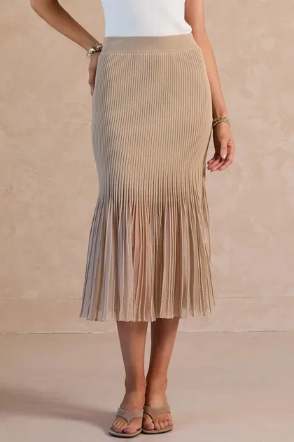 Grace Ribbed Flared Midi Skirt — khaki skirts from Pieces of a Dream