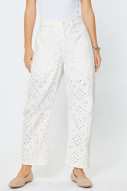 Eyelet Embroidered Cotton Barrel Pants (2 Color Ways) — black pants & trousers from Pieces of a Dream