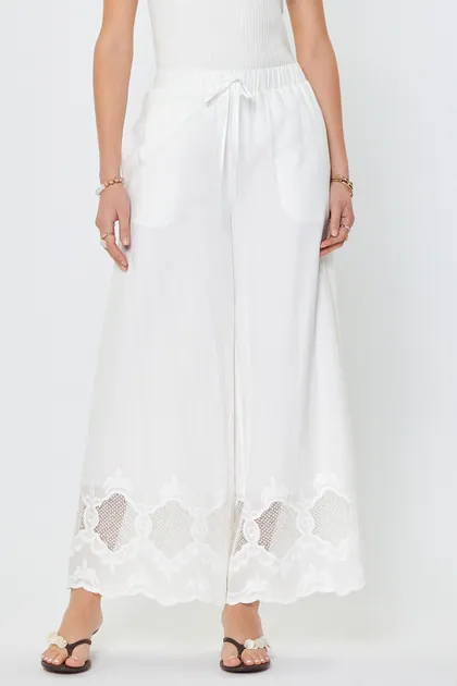 High-Rise Embroidered Wide Leg Pants — white pants & trousers from Pieces of a Dream