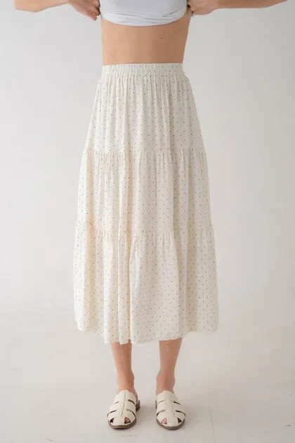 Tiered Micro Dot Midi Skirt — ivory skirts from Pieces of a Dream