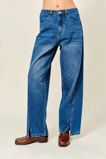 Front Slit Semi Barrel Jeans — blue jeans & denim from Pieces of a Dream