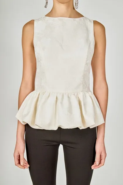Jacquard Sleeveless Peplum Top — ivory tops & blouses from Pieces of a Dream