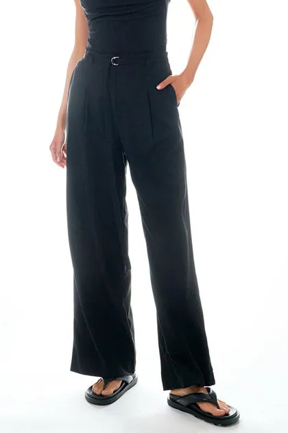 Pleated Wide Pants With Belt — black pants & trousers from Pieces of a Dream