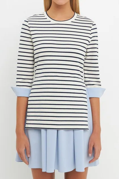 Striped Knit And Oxford Combo Dress — black dresses from Pieces of a Dream