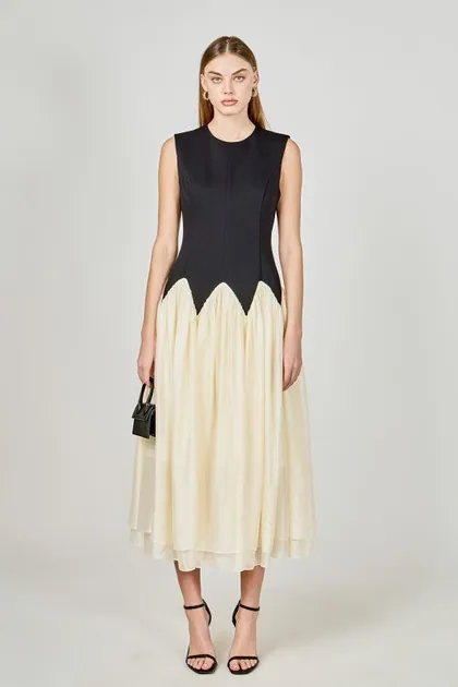 Contrast Color Midi Dress — black dresses from Pieces of a Dream