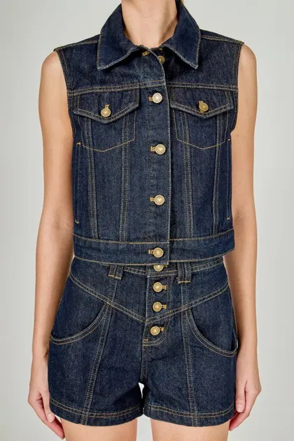 Cropped Denim Vest — blue outerwear & jackets from Pieces of a Dream