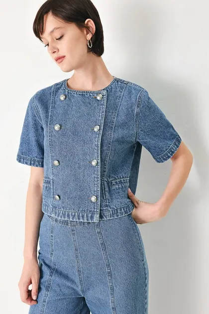 Denim Jacket With Double Button Detail — denim outerwear & jackets from Pieces of a Dream
