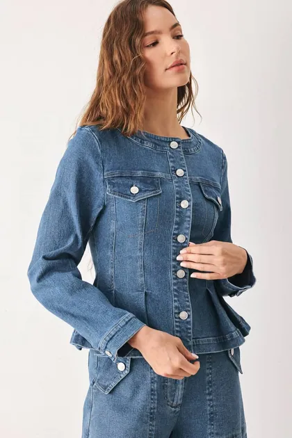 Camille Peplum Denim Jacket — denim outerwear & jackets from Pieces of a Dream