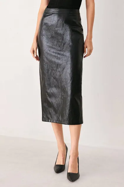 Sienna Faux Leather Midi Skirt (2 Color Ways) — black skirts from Pieces of a Dream
