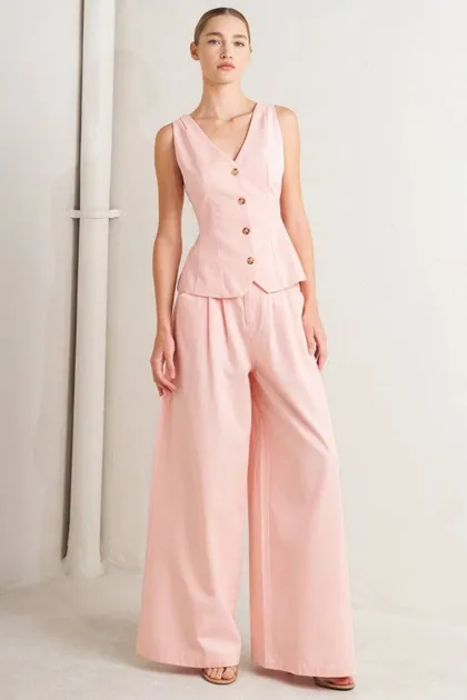 Light Pink Tailored Wide-Leg Pants — pink pants & trousers from Pieces of a Dream