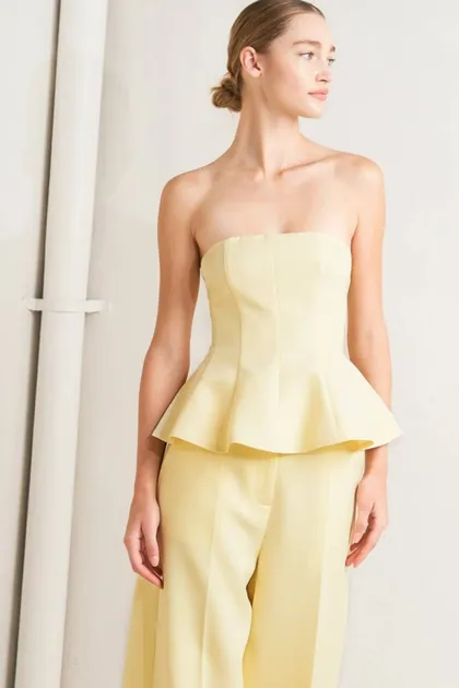 Butter Yellow Strapless Peplum Top — tops & blouses from Pieces of a Dream