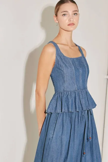 Sleeveless Washed Denim Peplum Top — denim tops & blouses from Pieces of a Dream