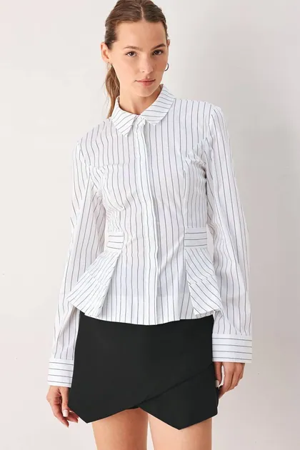 Pinstripe Sculpted Shirt — black tops & blouses from Pieces of a Dream