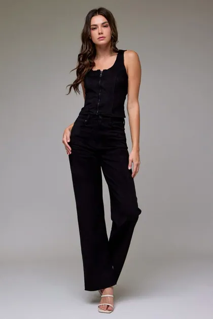 Black Suede-Feel High Rise Pants — black pants & trousers from Pieces of a Dream