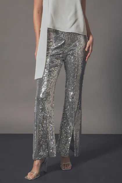 Sequin Flare Pants — silver pants & trousers from Pieces of a Dream