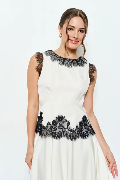 Lace Contrast Trim Sleeveless Blouse — black tops & blouses from Pieces of a Dream