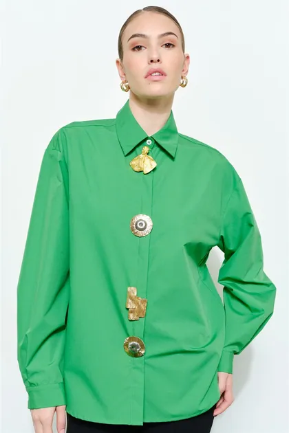Statement Button Oversized Shirt (3 Color Ways) — blue tops & blouses from Pieces of a Dream