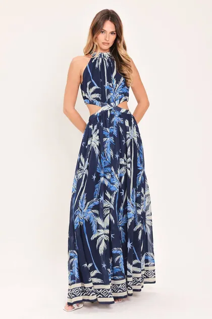 Midnight Palms Cutout Maxi Dress — blue dresses from Pieces of a Dream