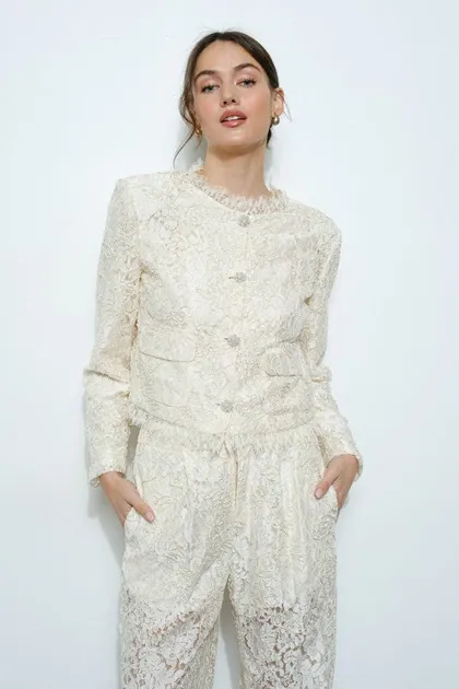 Ultra-Feminine Cropped Lace Jacket — ivory outerwear & jackets from Pieces of a Dream