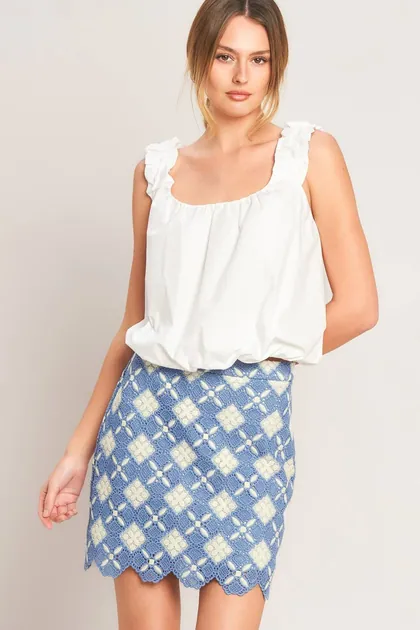 Blue Woven Lace Mini Skirt — blue skirts from Pieces of a Dream