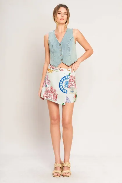 Chic Floral & Coastal Print Mini Skort — white skirts from Pieces of a Dream
