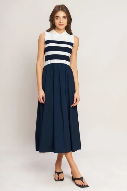 Monaco Stripe Midi Dress — blue dresses from Pieces of a Dream
