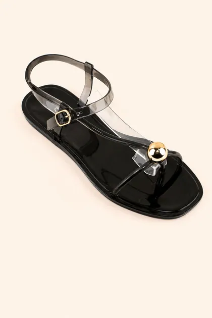 Midnight Jelly T-Strap Sandals — black shoes from Pieces of a Dream
