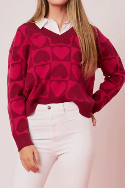 Heart Pattern Sweater — red sweaters & knits from Pieces of a Dream