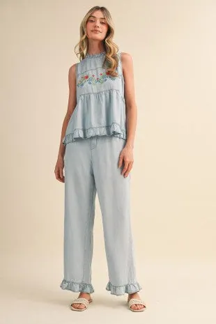 Wildflower Chambray Set — blue pants & trousers from Pieces of a Dream