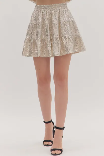Tiered Sequin Mini Skirt (2 Color Ways) — black skirts from Pieces of a Dream