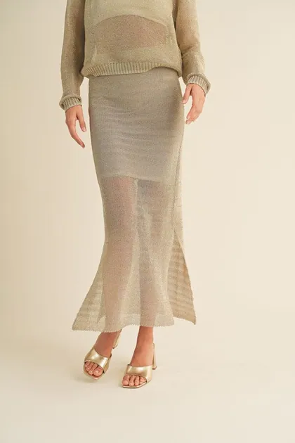 Sheer Metallic Knitted Skirt — gold skirts from Pieces of a Dream