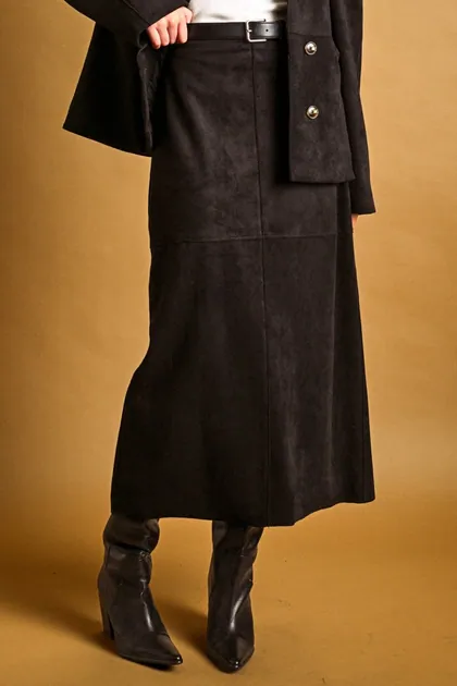 Faux Suede A-Line Maxi Skirt (2 Color Ways) — black skirts from Pieces of a Dream