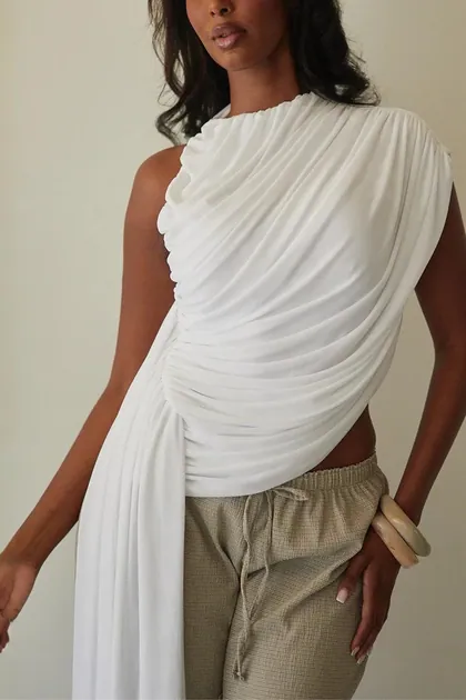 The Athena Drape Top — white tops & blouses from Pieces of a Dream