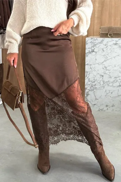 Asymmetrical Layered Midi Skirt — brown skirts from Pieces of a Dream