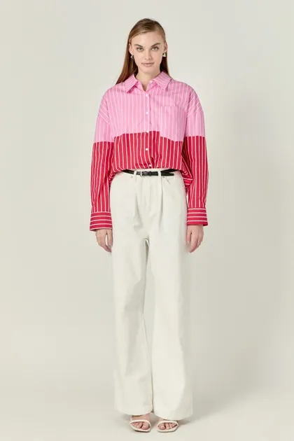 Colorblock Stripe Shirt — pink tops & blouses from Pieces of a Dream