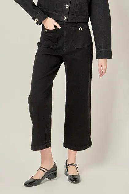 Heart Button Stretch Denim Pants — black jeans & denim from Pieces of a Dream