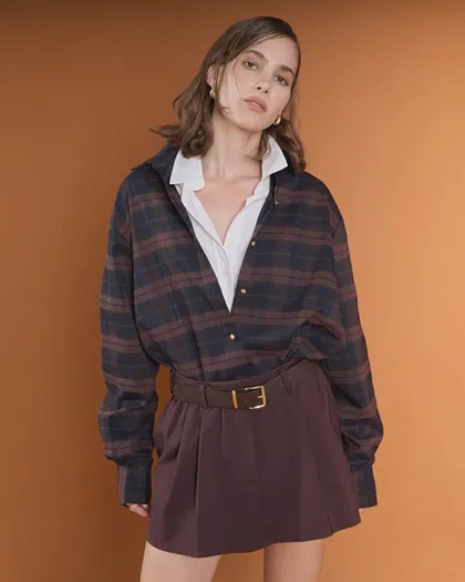 Oversized Plaid Shirt — blue tops & blouses from Pieces of a Dream