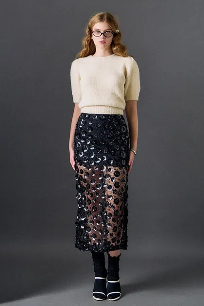 Black Floral Sequin Midi Skirt — black skirts from Pieces of a Dream