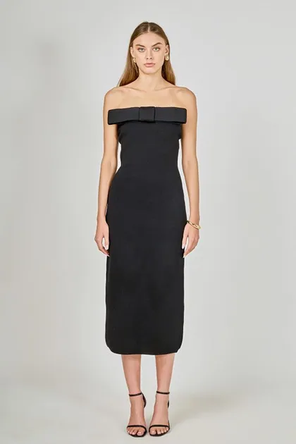 Strapless Black Knit Midi Dress — black dresses from Pieces of a Dream